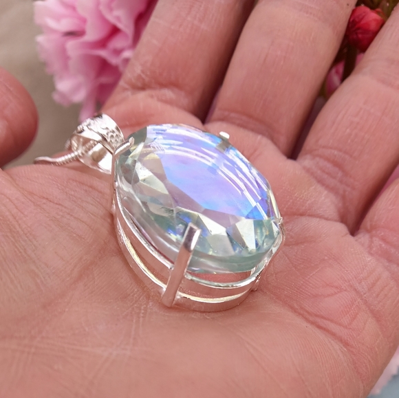 Rainbow Topaz Gemstone Pendant Necklace